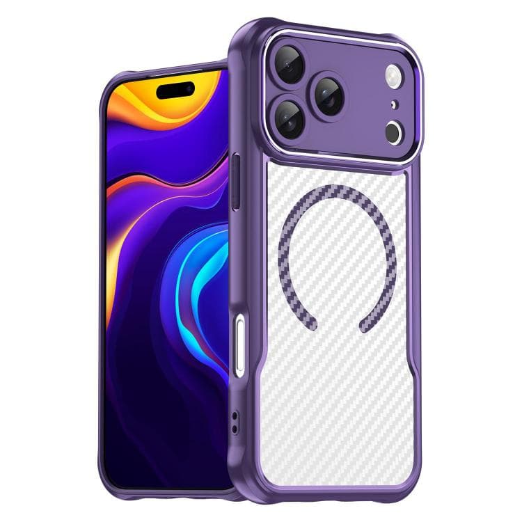For iPhone 17 Pro Max Carbon Fiber Texture MagSafe Translucent Phone Case(Purple) - Immagine 1