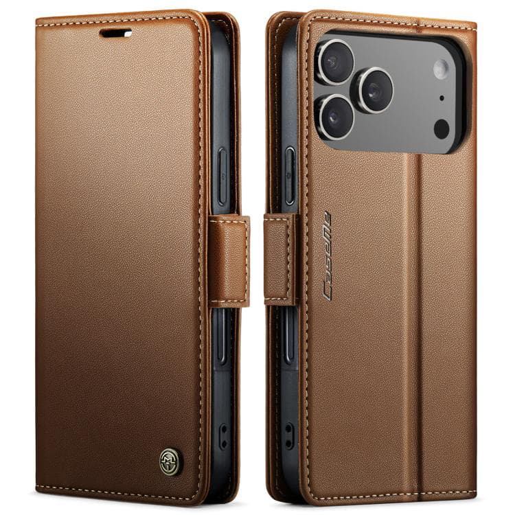 For iPhone 17 Pro Max CaseMe 023 Butterfly Buckle Litchi Texture RFID Anti-theft Leather Phone Case(Brown) - Immagine 1