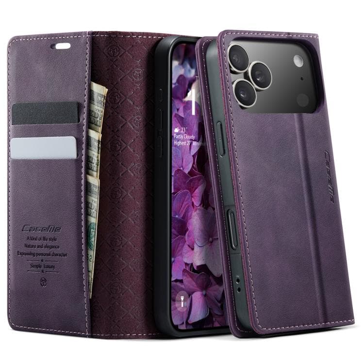 For iPhone 17 Pro Max CaseMe 033 Calf Leather Lining Microfibre RFID Blocking Phone Case(Purple) - Immagine 1