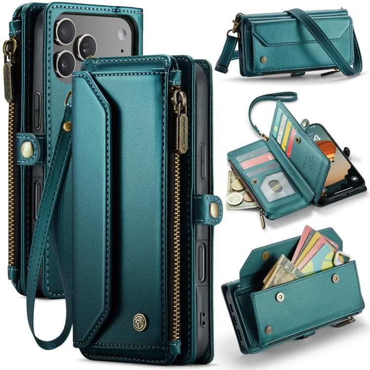 For iPhone 17 Pro Max CaseMe C36 Card Slots Zipper Wallet RFID Anti-theft Leather Phone Case(Blue) - Immagine 1