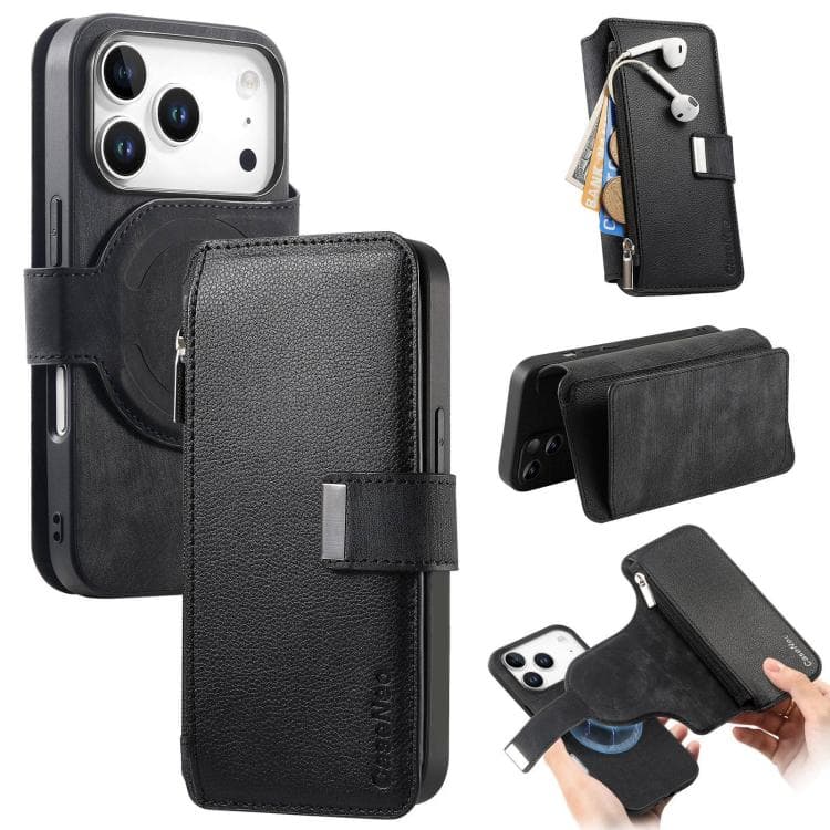 For iPhone 17 Pro Max CaseNeo MagSafe RFID Anti-theft Zipper Wallet Retro Leather Phone Case(Black) - Immagine 1