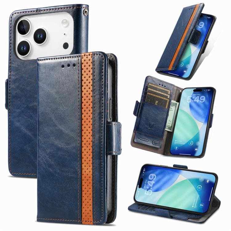 For iPhone 17 Pro Max CaseNeo Splicing Dual Magnetic Buckle Leather Phone Case(Blue) - Immagine 1