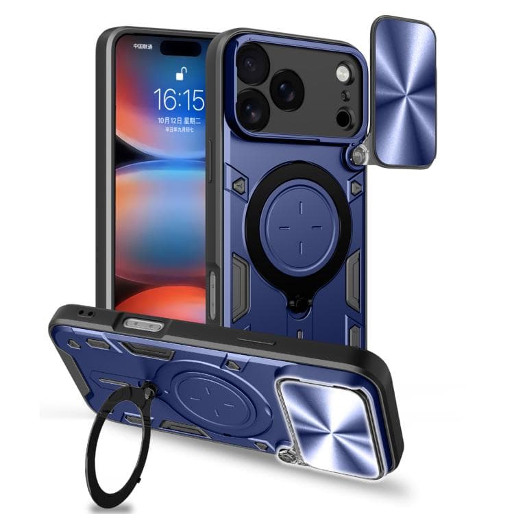 For iPhone 17 Pro Max CD Texture Sliding Camshield Magnetic Holder Phone Case(Blue)
