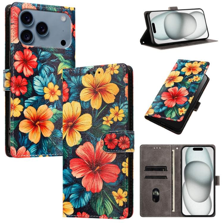 For iPhone 17 Pro Max CH002 Colored Drawing Buckle Clasp Vegan Leather Phone Case(Hibiscus) - Immagine 1