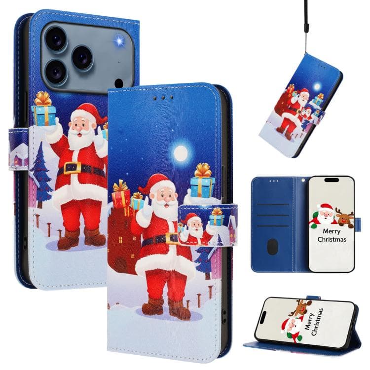 For iPhone 17 Pro Max Christmas Series Buckle Leather Phone Case with Hand Strap(Christmas Eve) - Immagine 1