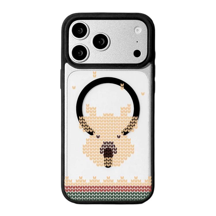 For iPhone 17 Pro Max Christmas Series Strong Magnetic Painted Black Edge Phone Case(Knitted Deer) - Immagine 1