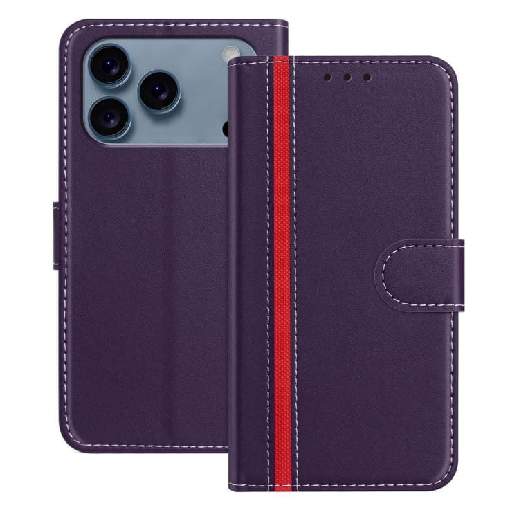 For iPhone 17 Pro Max Color Block Card Slots Vegan Leather Phone Case(Purple) - Immagine 1