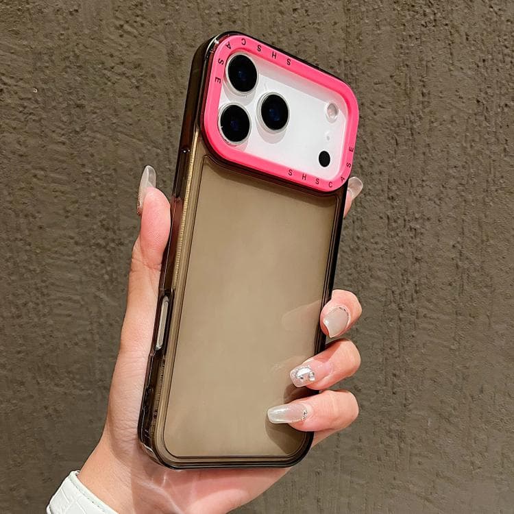 For iPhone 17 Pro Max Color Contrast Lens Frame Transparent TPU Phone Case(Black+Rose Red) - Immagine 1