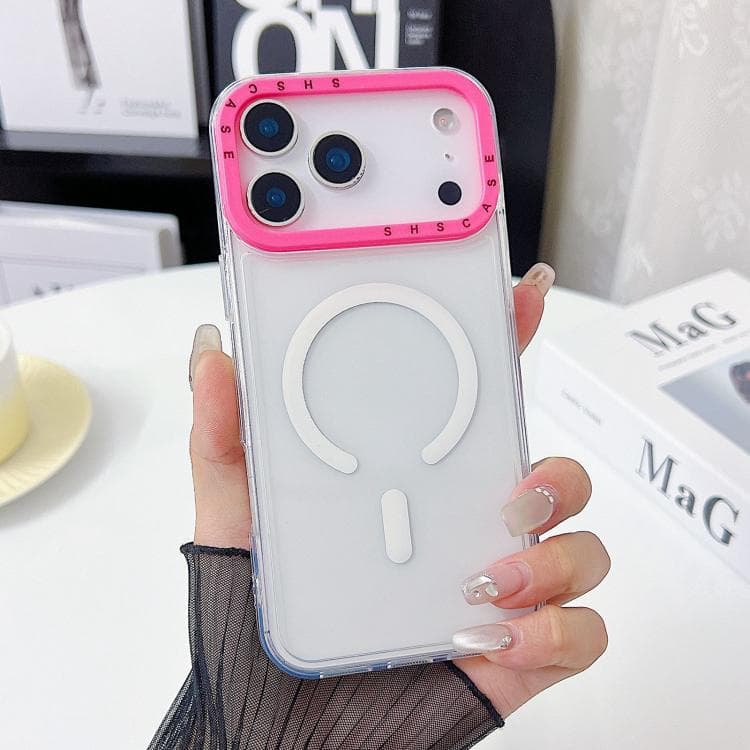 For iPhone 17 Pro Max Color Contrast Lens Frame Transparent TPU Phone Case(Rose Red) - Immagine 1