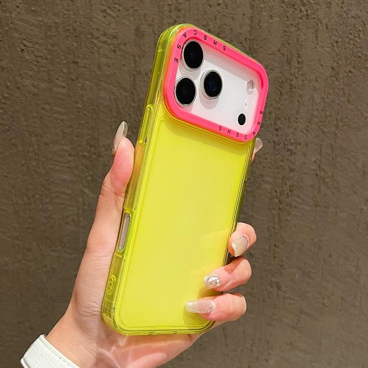 For iPhone 17 Pro Max Color Contrast Lens Frame Transparent TPU Phone Case(Yellow+Rose Red) - Immagine 1