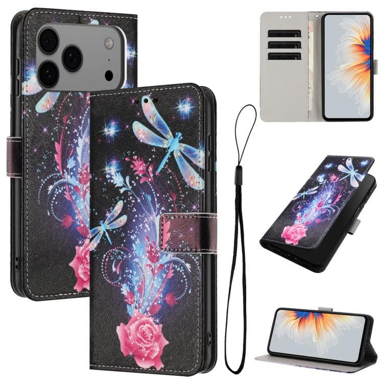 For iPhone 17 Pro Max Color Drawing Pattern Leather Phone Case(Dragonfly) - Immagine 1