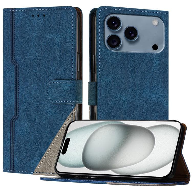 For iPhone 17 Pro Max Color Matching Buckle Clasp Vegan Leather Phone Case(Blue) - Immagine 1