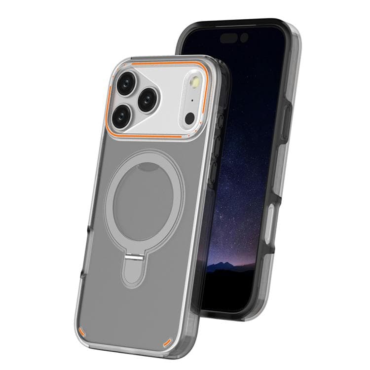 For iPhone 17 Pro Max Colorful 2 in 1 MagSafe Ring Holder Phone Case(Transparent Black) - Immagine 1