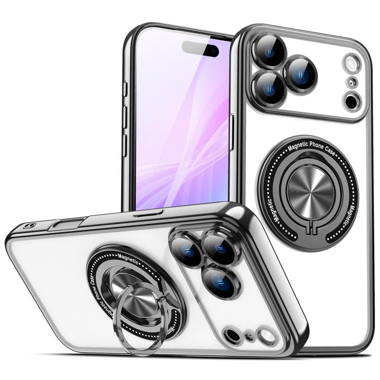 For iPhone 17 Pro Max Colorful 360 Invisible Ring MagSafe Phone Case(Black) - Immagine 1