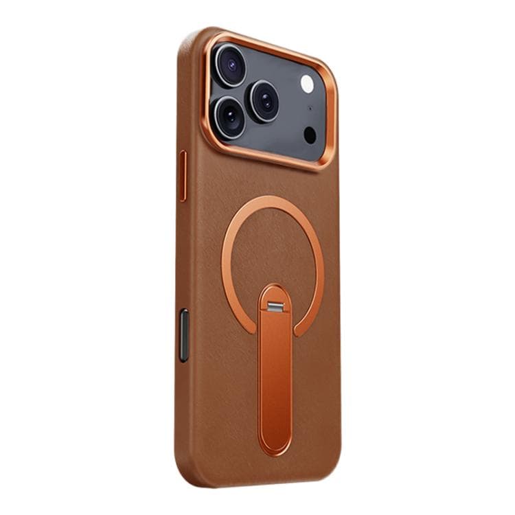 For iPhone 17 Pro Max Contrast Color 360 Degree Rotation Invisible Holder Fine Circle Magnetic Phone Case(Brown) - Immagine 1