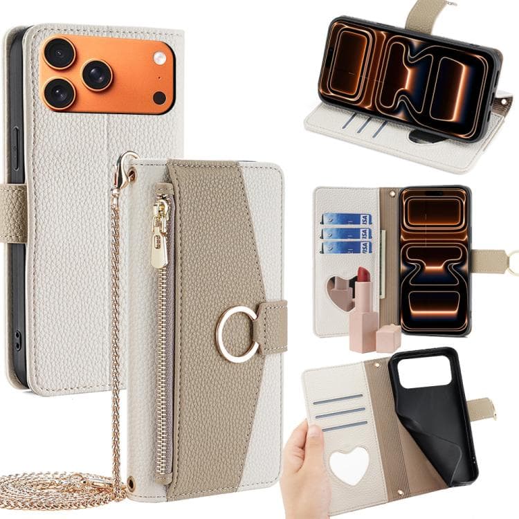 For iPhone 17 Pro Max Crossbody Litchi Texture Leather Phone Case(White) - Immagine 1