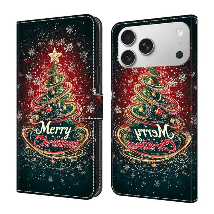 Custodia per iPhone 17 Pro Max in similpelle dipinta effetto cristallo (Albero di Natale) - Immagine 1