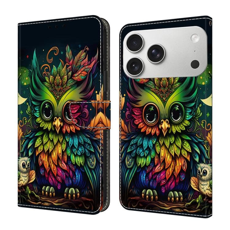 For iPhone 17 Pro Max Crystal-Like Painted Vegan Leather Phone Case(Colorful Owl) - Immagine 1