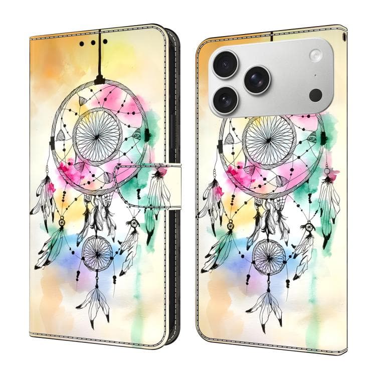 For iPhone 17 Pro Max Crystal-Like Painted Vegan Leather Phone Case(Feather Dreamcatcher) - Immagine 1