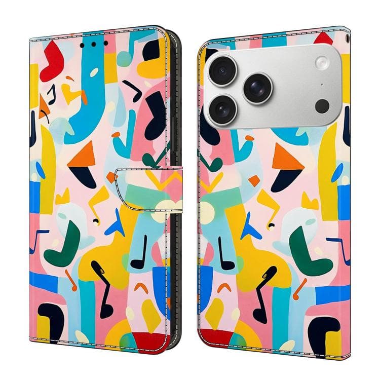 For iPhone 17 Pro Max Crystal-Like Painted Vegan Leather Phone Case(Fun Notes) - Immagine 1