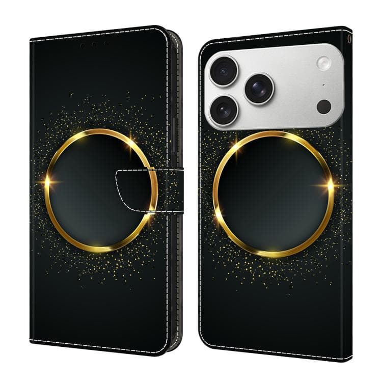 For iPhone 17 Pro Max Crystal-Like Painted Vegan Leather Phone Case(Golden Circle) - Immagine 1