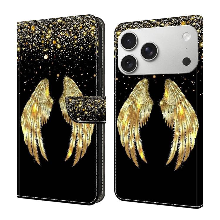 For iPhone 17 Pro Max Crystal-Like Painted Vegan Leather Phone Case(Golden Wings) - Immagine 1