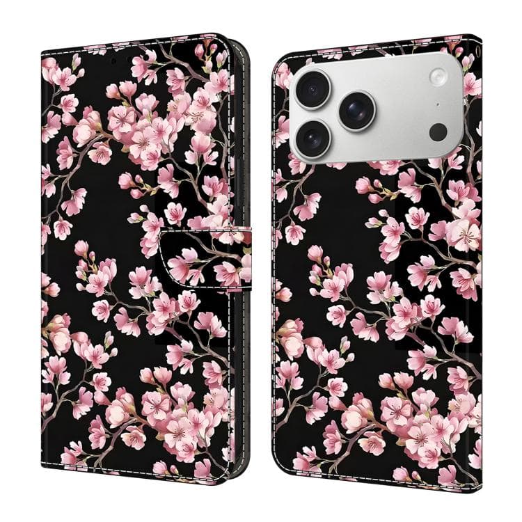 For iPhone 17 Pro Max Crystal-Like Painted Vegan Leather Phone Case(Peach Blossom) - Immagine 1