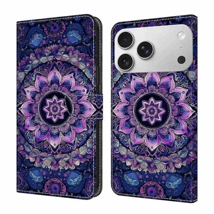 For iPhone 17 Pro Max Crystal-Like Painted Vegan Leather Phone Case(Purple Datura) - Immagine 1
