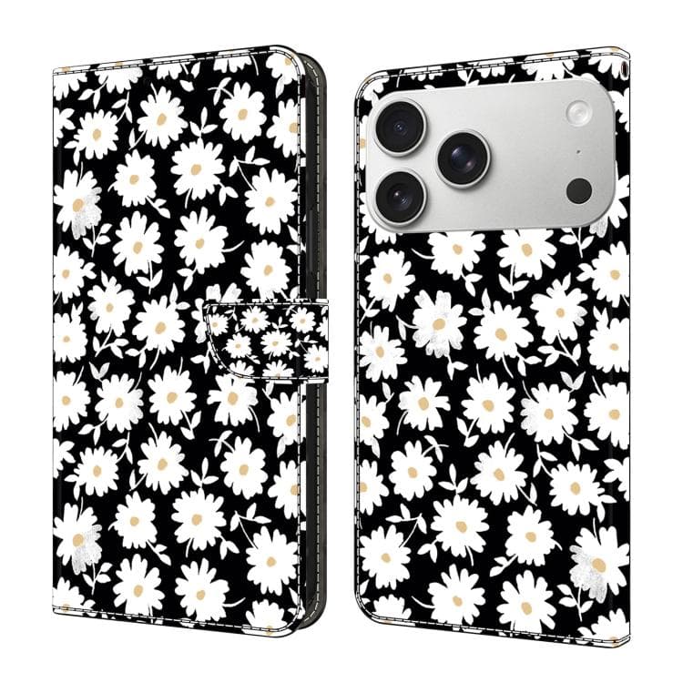 For iPhone 17 Pro Max Crystal-Like Painted Vegan Leather Phone Case(Small Floral Print) - Immagine 1