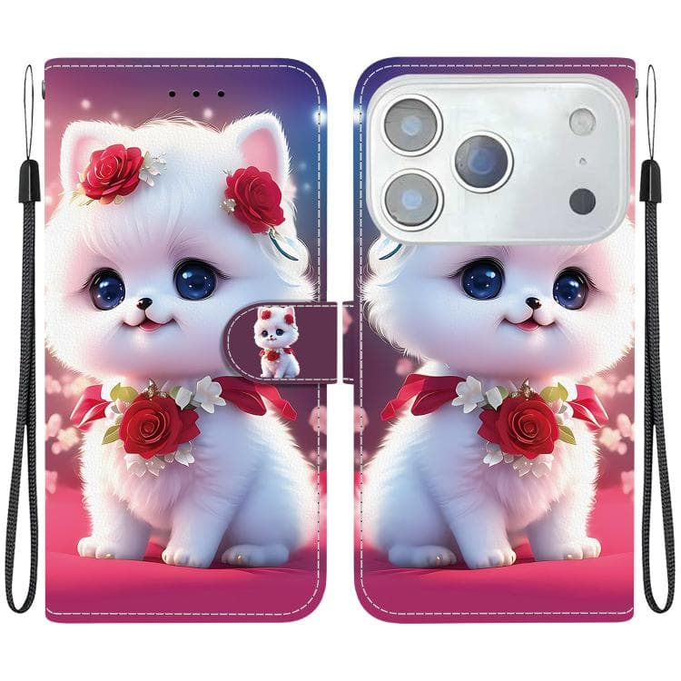 For iPhone 17 Pro Max Crystal Texture Colored Drawing Leather Phone Case(Rose Cat) - Immagine 1