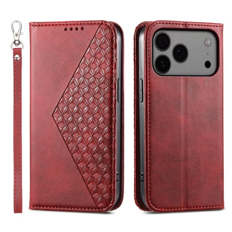 For iPhone 17 Pro Max Cubic Grid Calf Texture Magnetic Leather Phone Case(Red) - Immagine 1