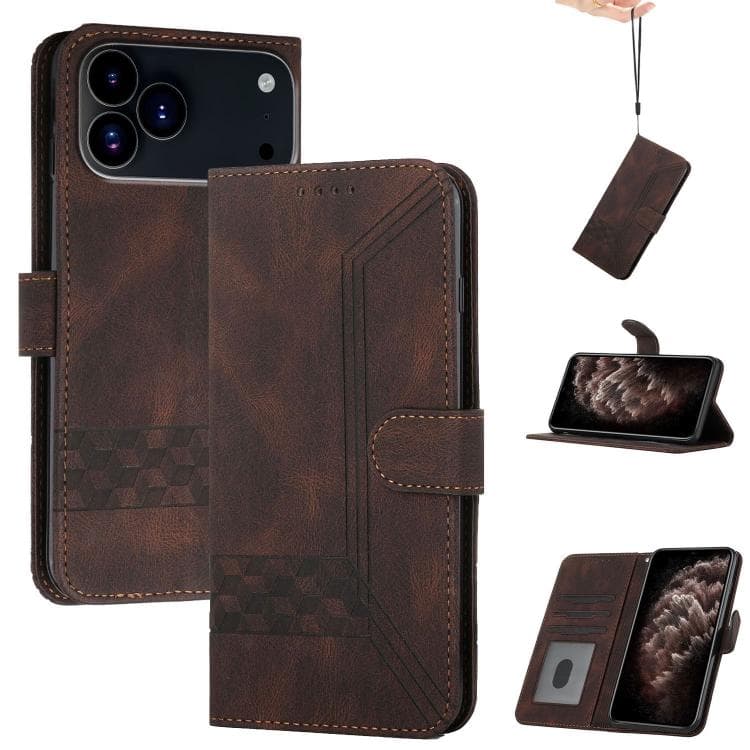 For iPhone 17 Pro Max Cubic Skin Feel Flip Leather Phone Case(Brown) - Immagine 1