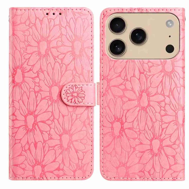 For iPhone 17 Pro Max Daisy Embossed Leather Phone Case(Pink) - Immagine 1