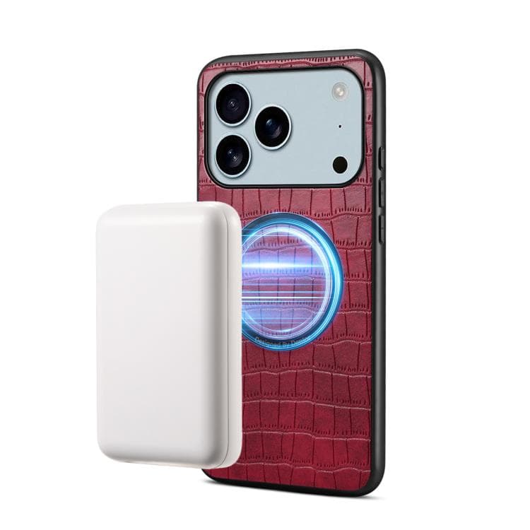 Custodia magnetica in pelle vegana PU con texture coccodrillo Denior A09 per iPhone 17 Pro Max (Rosso) - Immagine 1