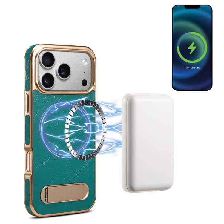 For iPhone 17 Pro Max Denior A25 MagSafe Genuine Leather Phone Case with Holder(Blue) - Immagine 1