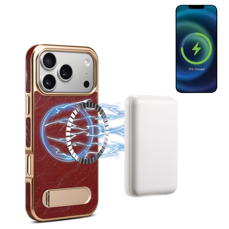 For iPhone 17 Pro Max Denior A25 MagSafe Genuine Leather Phone Case with Holder(Red) - Immagine 1