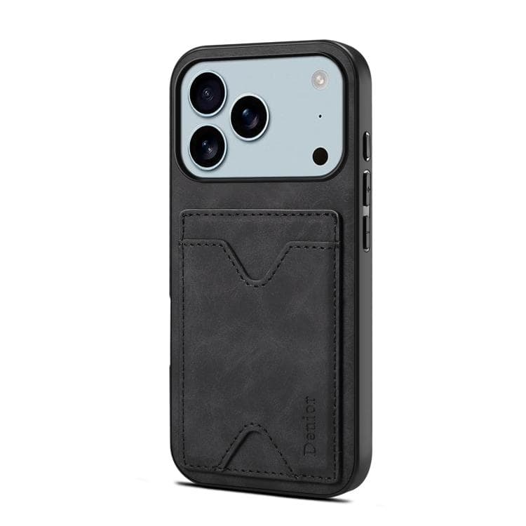 For iPhone 17 Pro Max Denior D06 PU Back Cover Card Slot Holder Phone Case(Black) - Immagine 1