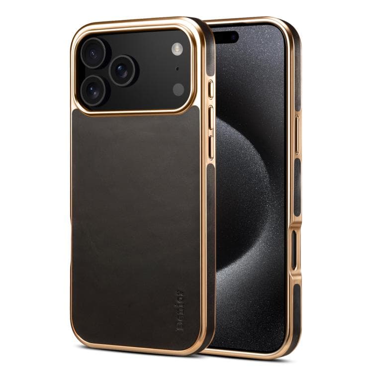 For iPhone 17 Pro Max Denior Oil Wax Leather Electroplating Phone Case(Black) - Immagine 1