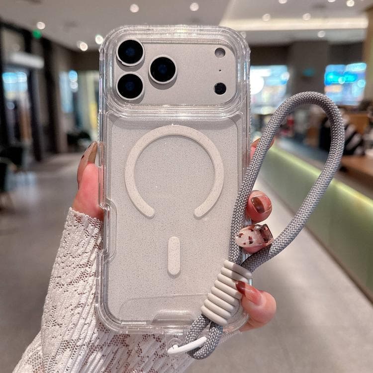 For iPhone 17 Pro Max Detachable 3 in 1 Glitter Magnetic Phone Case with Hand Strap(Transparent) - Immagine 1