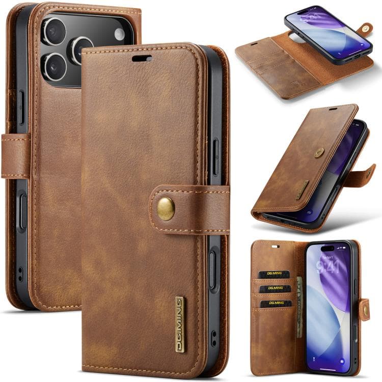 For iPhone 17 Pro Max DG.MING Crazy Horse Texture Detachable Magnetic Leather Phone Case(Brown) - Immagine 1