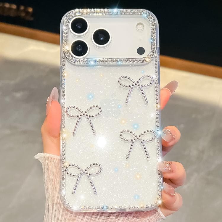 For iPhone 17 Pro Max Diamond Glitter Bow-knot Four-Corner Shockproof Phone Case(Transparent) - Immagine 1