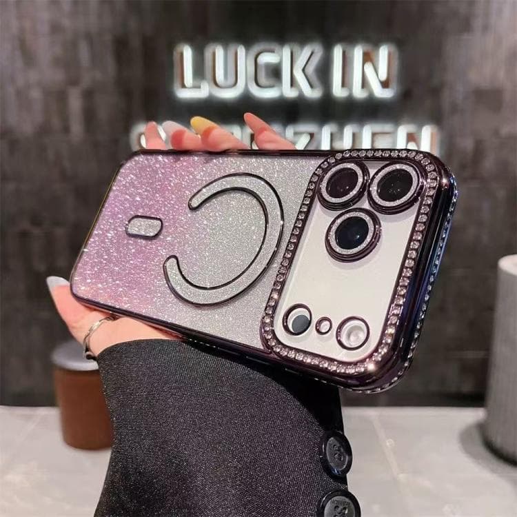 For iPhone 17 Pro Max Diamond Gradient Glitter Plated MagSafe Phone Case(Purple) - Immagine 1