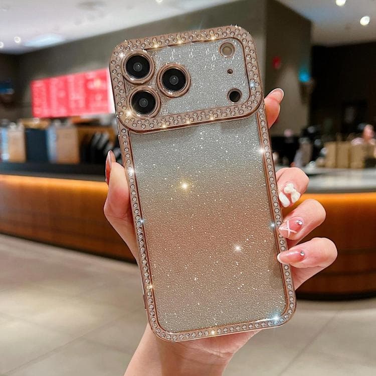 For iPhone 17 Pro Max Diamond Gradient Glitter Plated TPU Phone Case(Gold) - Immagine 1