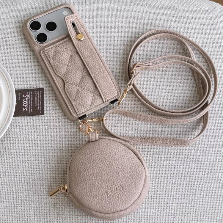 For iPhone 17 Pro Max Diamond Pattern Wristband Card Slot PU Phone Case with Small Wallet(Khaki) - Immagine 1