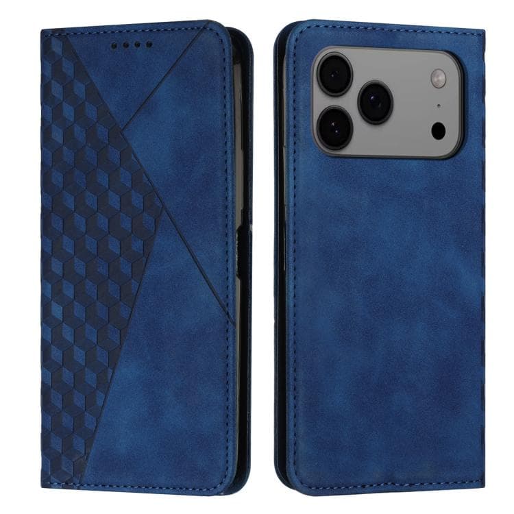 Custodia in pelle magnetica con effetto pelle e diamanti per iPhone 17 Pro Max (Blu) - Immagine 1