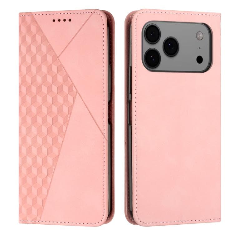 Custodia in pelle magnetica con effetto pelle e diamanti per iPhone 17 Pro Max (Rosa Oro) - Immagine 1