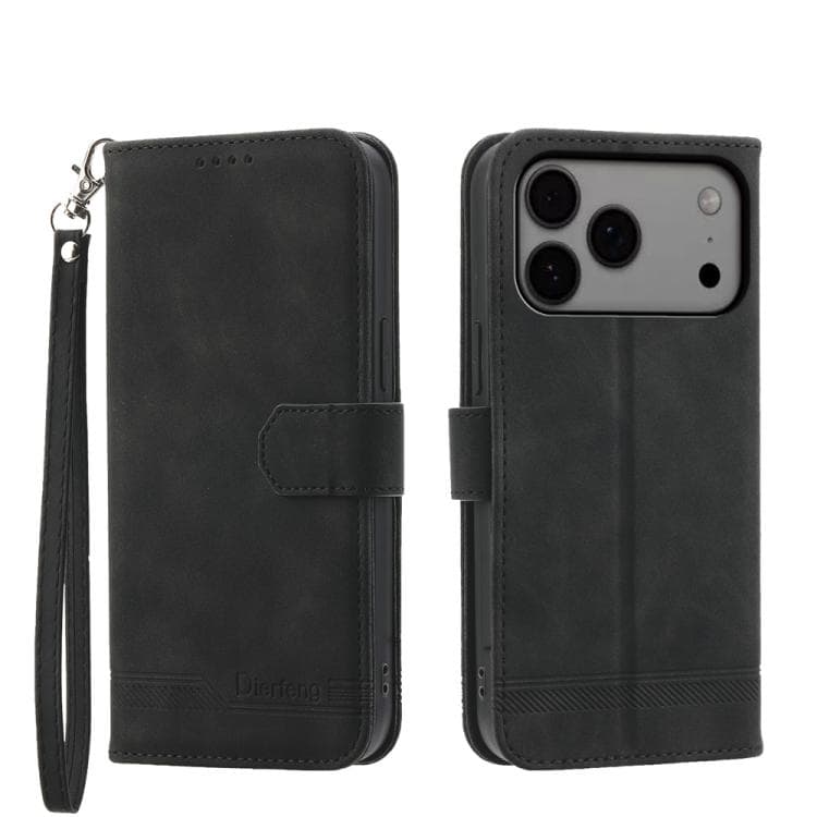 For iPhone 17 Pro Max Dierfeng Dream Line TPU Hybrid PU Leather Phone Case(Black) - Immagine 1