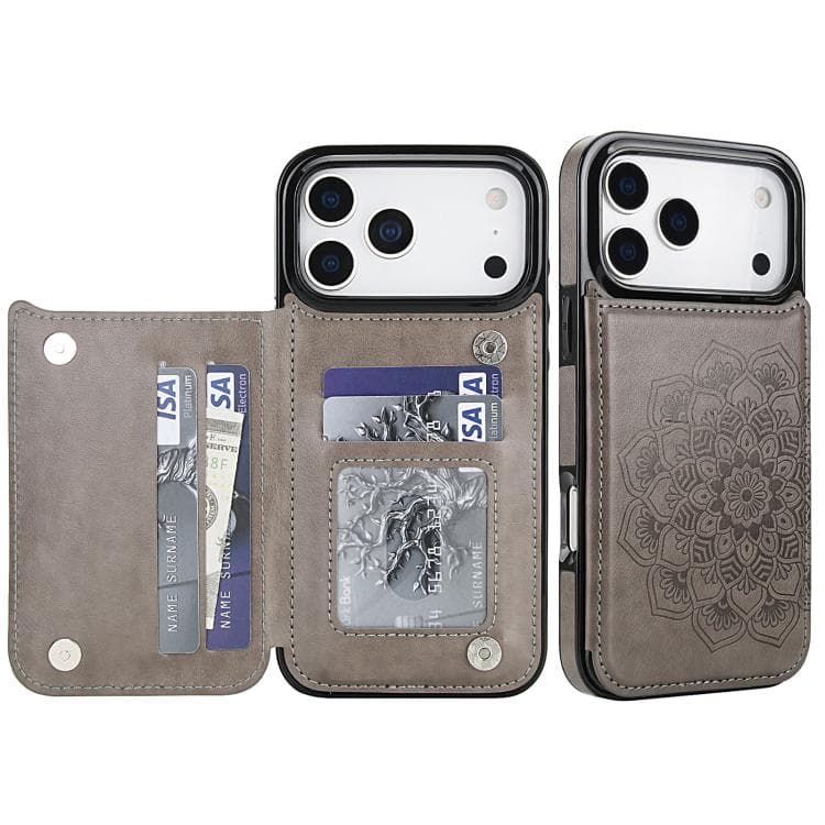 For iPhone 17 Pro Max Double Buckle Mandala Leather Wallet Back Cover Phone Case(Grey) - Immagine 1