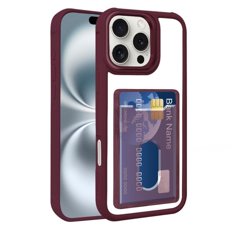 For iPhone 17 Pro Max Electroplated Card Bag Acrylic Hybrid TPU Phone Case(Wine Red) - Immagine 1