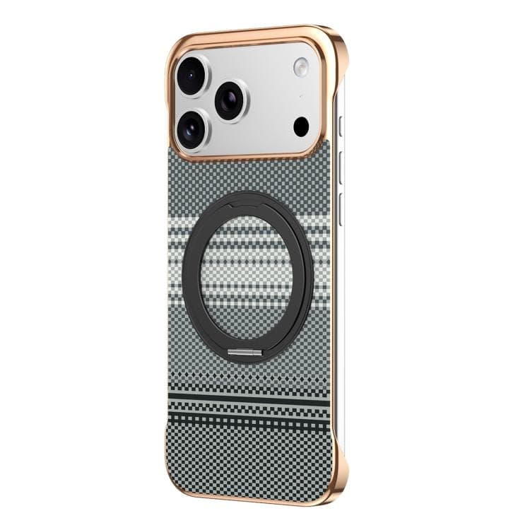 For iPhone 17 Pro Max Electroplated Frameless Kevlar 360 Degree Rotation Holder Magnetic Phone Case(Black) - Immagine 1